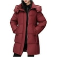 thumbnail image 1 of Antqov Puffer Jacket Womens, Solid Color Long Zipper Buttons Thickened Detachable Hood Down Jackets with Pockets, Winter Outdoor Warm Soft Comfortable Windbreak Coats, 1 of 3