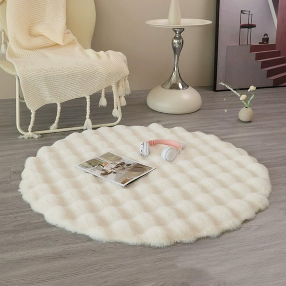 Antqov Round Area Rug 16x16" Washable Soft Rugs Non Slip Circle Front Door Rugs Faux Fur Floor Carpet for Bedroom Living Room Home Decor