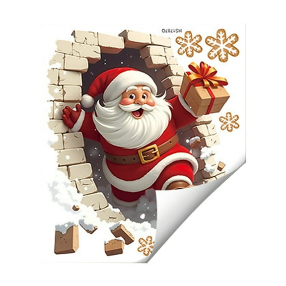 Antqov Santa Claus Christmas Wall Stickers, Removable Winter Holiday Xmas Break Through Wall Art Decals for Party Window Home Bedroom Decor Gifts