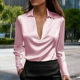 thumbnail image 1 of Antqov Satin Tops for Women, Solid Color Silk V Neck Lapel Casual Long Sleeve Blouses, Office Elegant Soft Loose Comfortable Dress Shirts, 1 of 9