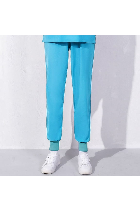 Scrub Pants for Women, Elastic Waist Solid Color Cuffed Pants, Healthcare Loose Comfortable Work Pants