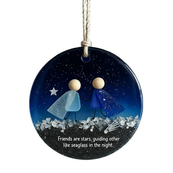 Antqov Sea Glass Friendship Decor Small Round Friendship Ornament for Women, Hanging Christmas Ornaments for Home Office Decorations Gifts