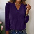 thumbnail image 1 of Antqov Sequin Tops for Women, Solid Color V Neck Long Sleeve Pullover Basic Blouse, Daily Trendy Comfortable Casual Soft Tees Work Dress Shirt, 1 of 6