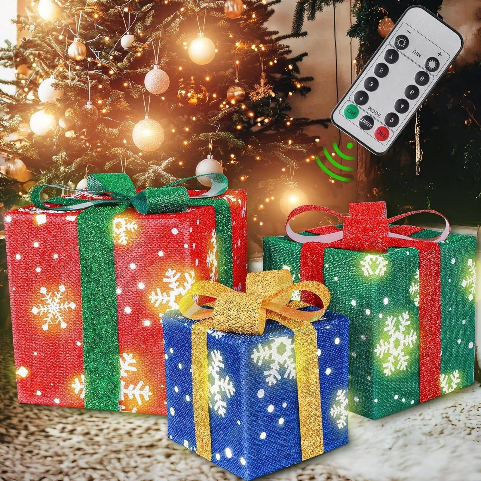 Antqov Set of 3 Christmas Lighted Gift Boxes, Christmas Decorations  Colorful LED Light Up Present Boxes, Christmas Ornament Lighted Gift Boxes  for ..., image size:1600x1600