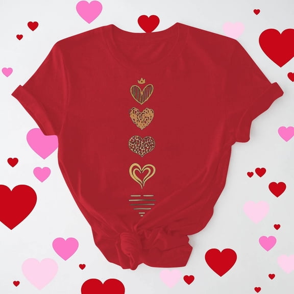 Antqov Shirts for Women, Valentine's Day Print Short Sleeve Round Neck T-Shirt, Daily Fashion Funny Comfortable Casual Tops