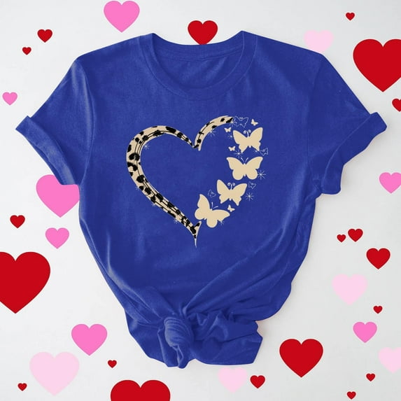 Antqov Shirts for Women, Valentine's Day Print Short Sleeve Round Neck T-Shirt, Daily Fashion Funny Comfortable Casual Tops