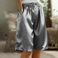 thumbnail image 1 of Antqov Shorts for Women, Solid Color Satin Elastic Waist Loose Fitting Button Shorts with Pockets, Daily Office Dress Shorts Casual Summer Cropped Pants, 1 of 6