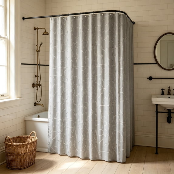 Antqov Shower Curtains for Bathroom, 32x71" Waterproof Stones Patterns Glitter Shower Curtain with Hooks Washable Bathroom Curtain for Bathroom Home Supplies