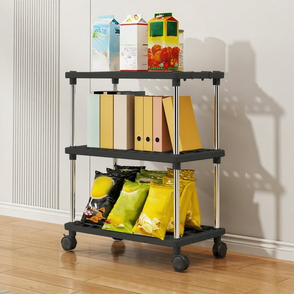 Antqov Storage Shelves, 2 Tier Shelves Organizer with Wheels, Adjustable Feet Shelving Unit Shelf Rack for Kitchen, Pantry, Closet, Bedroom Supplies