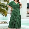 thumbnail image 1 of Antqov Summer Dresses for Women, Plus Size Polka Dot Print Short Sleeve V Neck Maxi Dress, Daily Fashion Beach Casual Comfortable Flowy Dress, 1 of 4