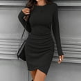thumbnail image 1 of Antqov Sweater Dress for Women, Solid Color Long Sleeve Crew Neck Knit Bodycon Fishtail Slimming Dress, Fall Winter Elegant Cozy Soft Casual Dress, 1 of 7