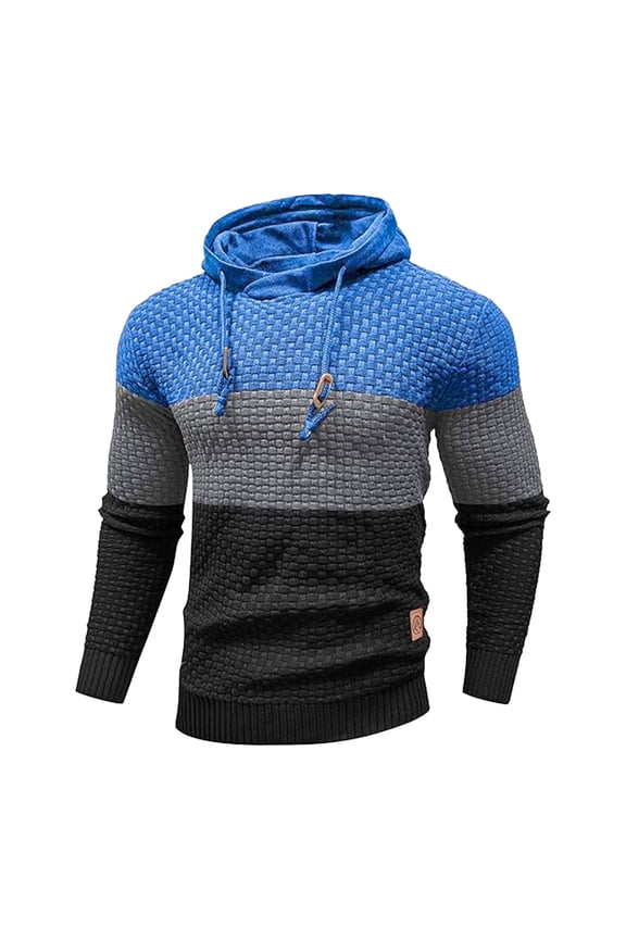 Sweaters for Men, Color Blocked Long Sleeve Pullover Hooded Knit Sweater with Drawstring, Winter Outdoor Stylish Comfortable Loose Warm Sweaters
