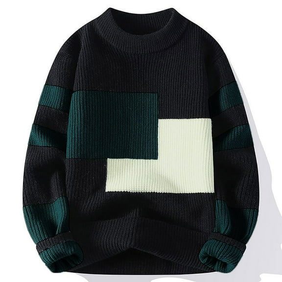 Antqov Sweaters for Men, Color Blocked Crewneck Pullover Long Sleeve Knit Sweater, Winter Outdoor Fashion Casual Soft Oversized Sweaters