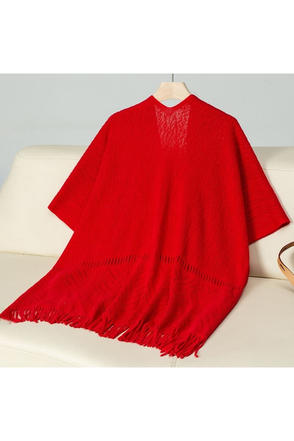 Sweaters for Women, Solid Color Fringe Shawl Style Knit Tops, Party Stylish Comfortable Sweater Coats