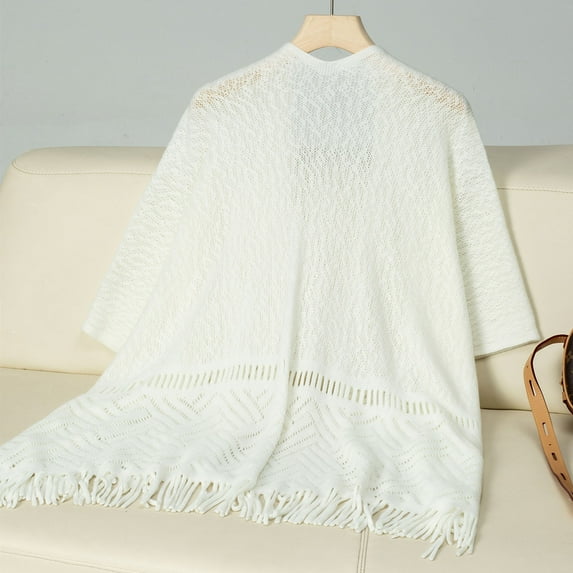 Antqov Sweaters for Women, Solid Color Fringe Shawl Style Knit Tops, Party Stylish Comfortable Sweater Coats