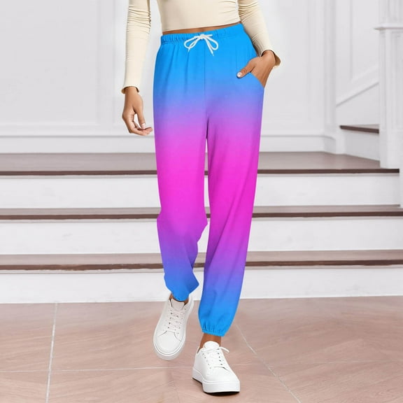 Antqov Sweatpants Women, Elastic High Waist Gradient Printed Cuffed Lounge Pants Drawstring with Pockets, Outdoor Sports Casual Relaxed Lightweight Breathable Joggers