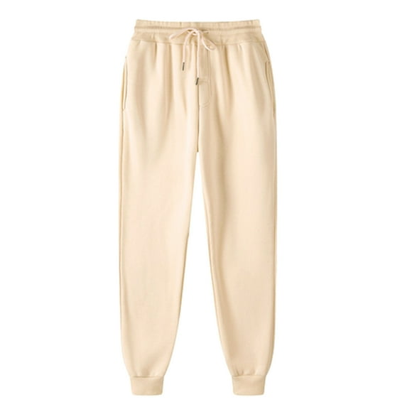 Antqov Sweatpants Women, Large Size Elastic Waist Solid Color Drawstring Fleece Lined Thickened Cuffed Athletic Pants with Pockets, Outdoor Fitness Leisure Running Pants