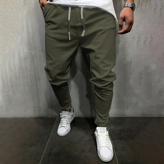 Antqov Sweatpants for Men, Elastic Waist Solid Color Tapered Pants Drawstring with Pockets, Outdoor Sports Loose Comfortable Casual Joggers