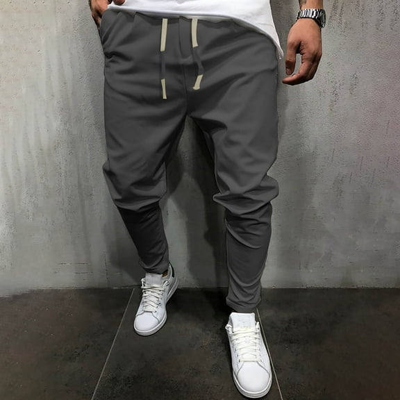 Antqov Sweatpants for Men, Elastic Waist Solid Color Tapered Pants Drawstring with Pockets, Outdoor Sports Loose Comfortable Casual Joggers
