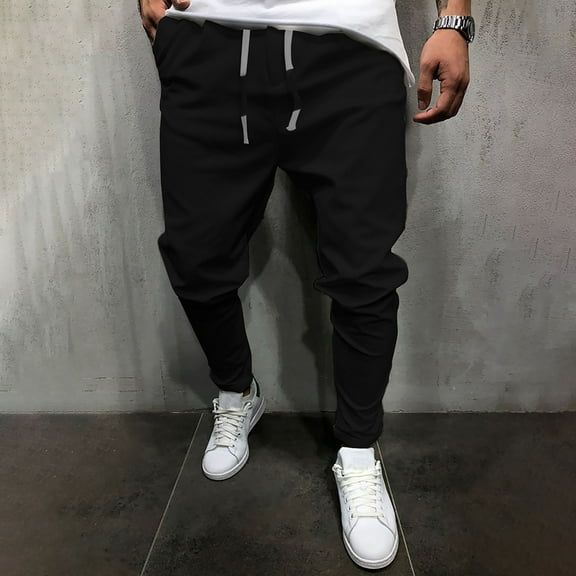 Antqov Sweatpants for Men, Elastic Waist Solid Color Tapered Pants Drawstring with Pockets, Outdoor Sports Loose Comfortable Casual Joggers