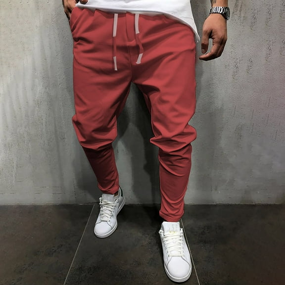 Antqov Sweatpants for Men, Elastic Waist Solid Color Tapered Pants Drawstring with Pockets, Outdoor Sports Loose Comfortable Casual Joggers