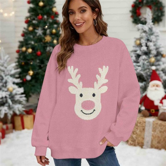 Antqov Sweatshirt for Women, Crewneck Pullover Christmas Print Oversized Long Sleeve Shirts, Fall Winter Party Fashion Funny Comfy Casual Sweatshirts