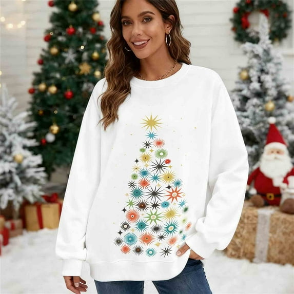 Antqov Sweatshirt for Women, Crewneck Pullover Christmas Print Oversized Long Sleeve Shirts, Fall Winter Party Fashion Funny Comfy Casual Sweatshirts