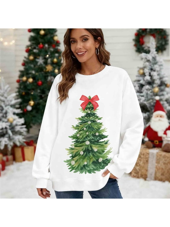 Sweatshirt for Women, Crewneck Pullover Christmas Print Oversized Long Sleeve Shirts, Fall Winter Party Fashion Funny Comfy Casual Sweatshirts