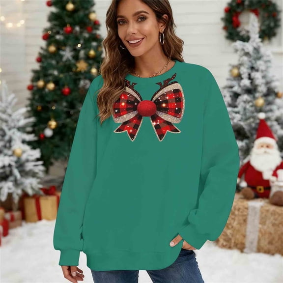 Antqov Sweatshirt for Women, Crewneck Pullover Christmas Print Oversized Long Sleeve Shirts, Fall Winter Party Fashion Funny Comfy Casual Sweatshirts