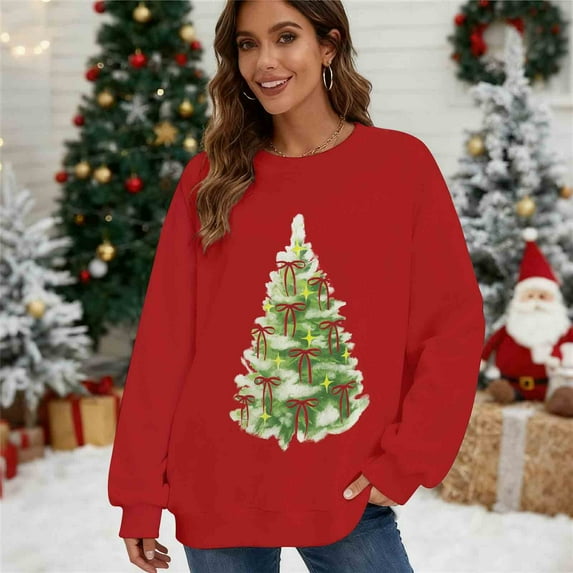 Antqov Sweatshirt for Women, Crewneck Pullover Christmas Print Oversized Long Sleeve Shirts, Fall Winter Party Fashion Funny Comfy Casual Sweatshirts