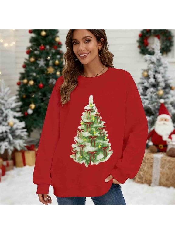 Sweatshirt for Women, Crewneck Pullover Christmas Print Oversized Long Sleeve Shirts, Fall Winter Party Fashion Funny Comfy Casual Sweatshirts