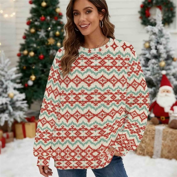 Antqov Sweatshirt for Women, Crewneck Pullover Christmas Print Oversized Long Sleeve Tops, Fall Winter Trendy Soft Comfortable Casual Sweatshirts