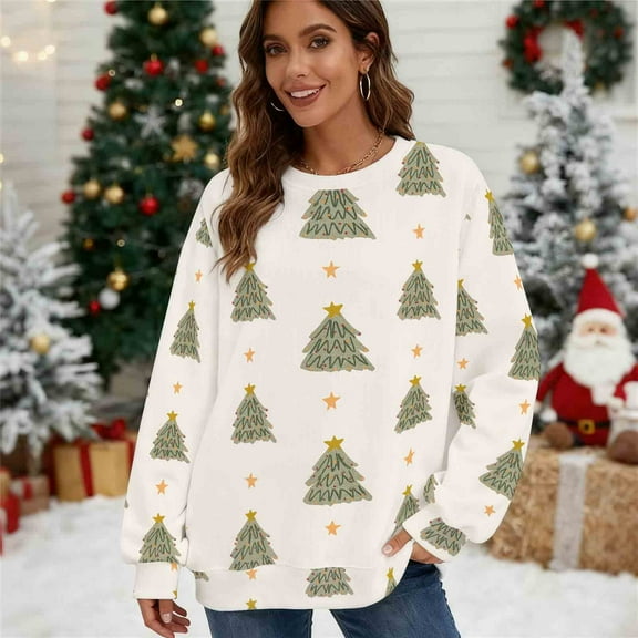 Antqov Sweatshirt for Women, Crewneck Pullover Christmas Print Oversized Long Sleeve Tops, Fall Winter Trendy Soft Comfortable Casual Sweatshirts