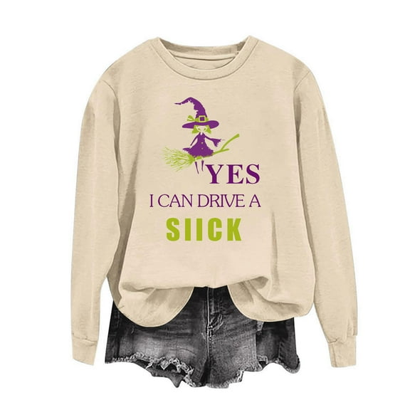 Antqov Sweatshirt for Women, Crewneck Pullover Halloween Letter Print Long Sleeve Tops, Party Comfortable Funny Casual Sweatshirts