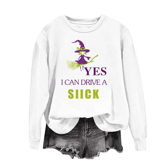 Antqov Sweatshirt for Women, Crewneck Pullover Halloween Letter Print Long Sleeve Tops, Party Comfortable Funny Casual Sweatshirts