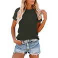 thumbnail image 1 of Antqov T Shirts for Women, Solid Color Button Front V Neck Short Sleeve Raglan Sleeve Loose Fitting Shirt, Summer Daily Relaxed Casual Comfortable Blouse Outfits, 1 of 6