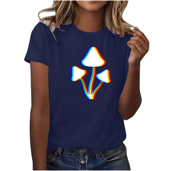 Antqov T Shirts for Women, Fashion Print Short Sleeve Crew Neck Loose Fitting Shirt Tops, Daily Comfortable Trendy Casual Soft Blouse for Summer