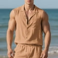 thumbnail image 1 of Antqov Tank Tops Men, Solid Color Blend Linen Casual Sleeveless Muscle Pocket Shirt with Button Down Collar, Vacation Fashion Breathable Cozy Lightweight Summer Top, 1 of 9