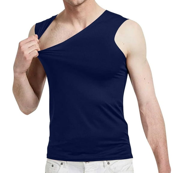 Antqov Tank Tops Men, Solid Color V Neck T Shirt Stretch Fit Skinny Undershirts, Outdoor Fitness Big & Tall Breathable Sleeveless Shirts