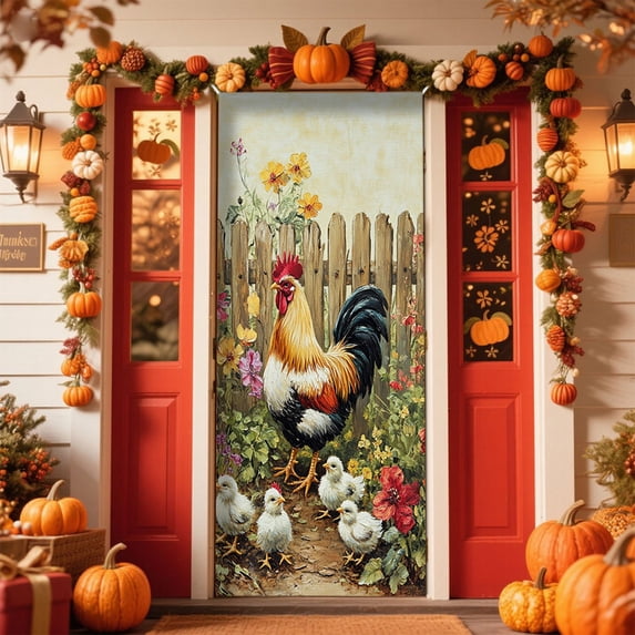 Antqov Thanksgiving Door Banner 35x79" Fall Turkey Pumpkin Porch Sign Harvests Themed Door Cover for Indoor Outdoor Party Front Door Wall Yard Decorations