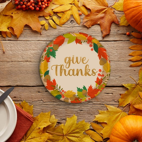 Antqov Thanksgiving Plates, 10PCS 7x7" Thanksgiving Fall Pumpkin Maple Leaf Round Desserts Plates, Disposable Fall Thanksgiving Paper Plates Dinnerware for Fall Thanksgiving Day Party Supllies