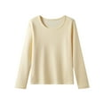 thumbnail image 1 of Antqov Thermal Shirts for Women, Solid Color Crew Neck Pullover Long Sleeve Fleece Lined Relaxed Base Layer Top, Daily Warm Comfortable Soft Lightweight Underwear Tops, 1 of 8
