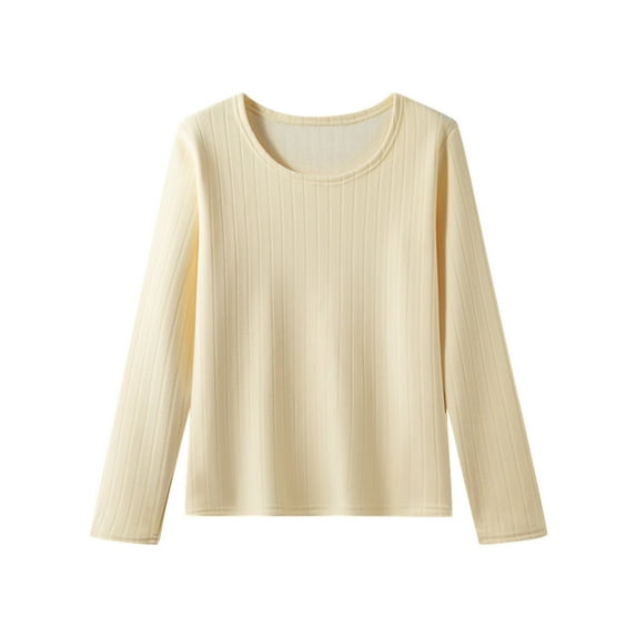 Antqov Thermal Shirts for Women, Solid Color Crew Neck Pullover Long Sleeve Fleece Lined Relaxed Base Layer Top, Daily Warm Comfortable Soft Lightweight Underwear Tops