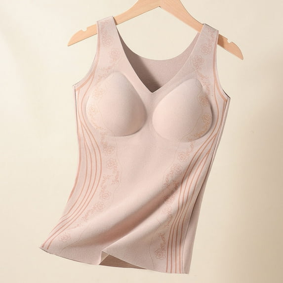Antqov Thermal Tank Top Women, Solid Color Skinny with Built in Pads Seamless Base Layer Sleeveless Underwear Tops, Fall Winter Comfortable Soft Casual Thermal Vest