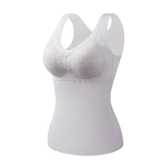 Antqov Thermal Tank Top Women, Solid Color Strenchy Skinny Seamless Wide Straps Lace Trim Camisole Base Layer, Winter Sports Warm Soft Comfortable Underwear Vest