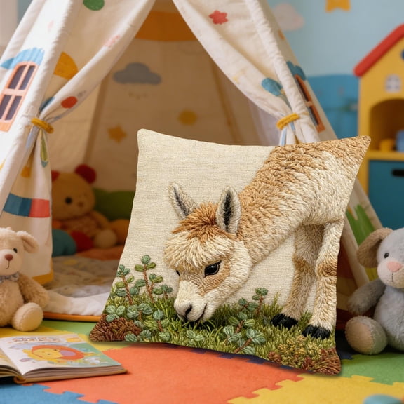 Antqov Throw Pillow Covers, 18x18" Embroidered Decorative Pillow Covers with Zipper 2D Cute Animals Patterns Linen Throw Pillowcases for Living Room Couch Sofa Bed Home Decorations