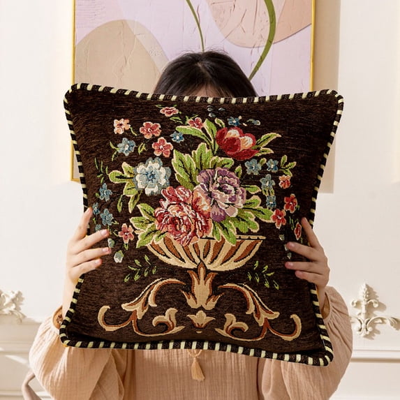 Antqov Throw Pillow Covers 19x19" Vintage Floral Pillow Covers Luxury Soft Decorative Cushion Cases for Couch Sofa Bedroom Living Room Decor