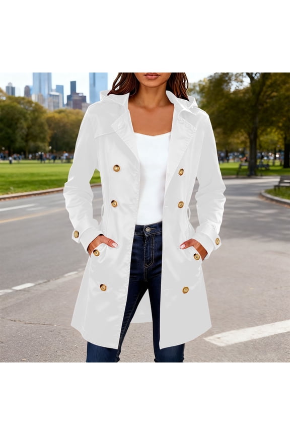 Trench Coat Women, Solid Color Long Double Breasted Corset Hooded Jacket with Pockets, Winter Stylish Lightweight Windproof Overcoat