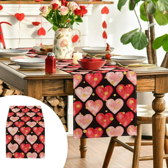 Antqov Valentines Day Table Runner 13x35" Love Heart Galentines Day Table Cover Colorful Valentines Day Decorations for Party Home Kitchen Dining Holiday Decor
