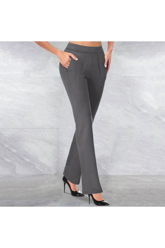 Womens Dress Pants, High Waist Pleats Business Pants with Pockets, Office Stretchy Skinny Work Pants